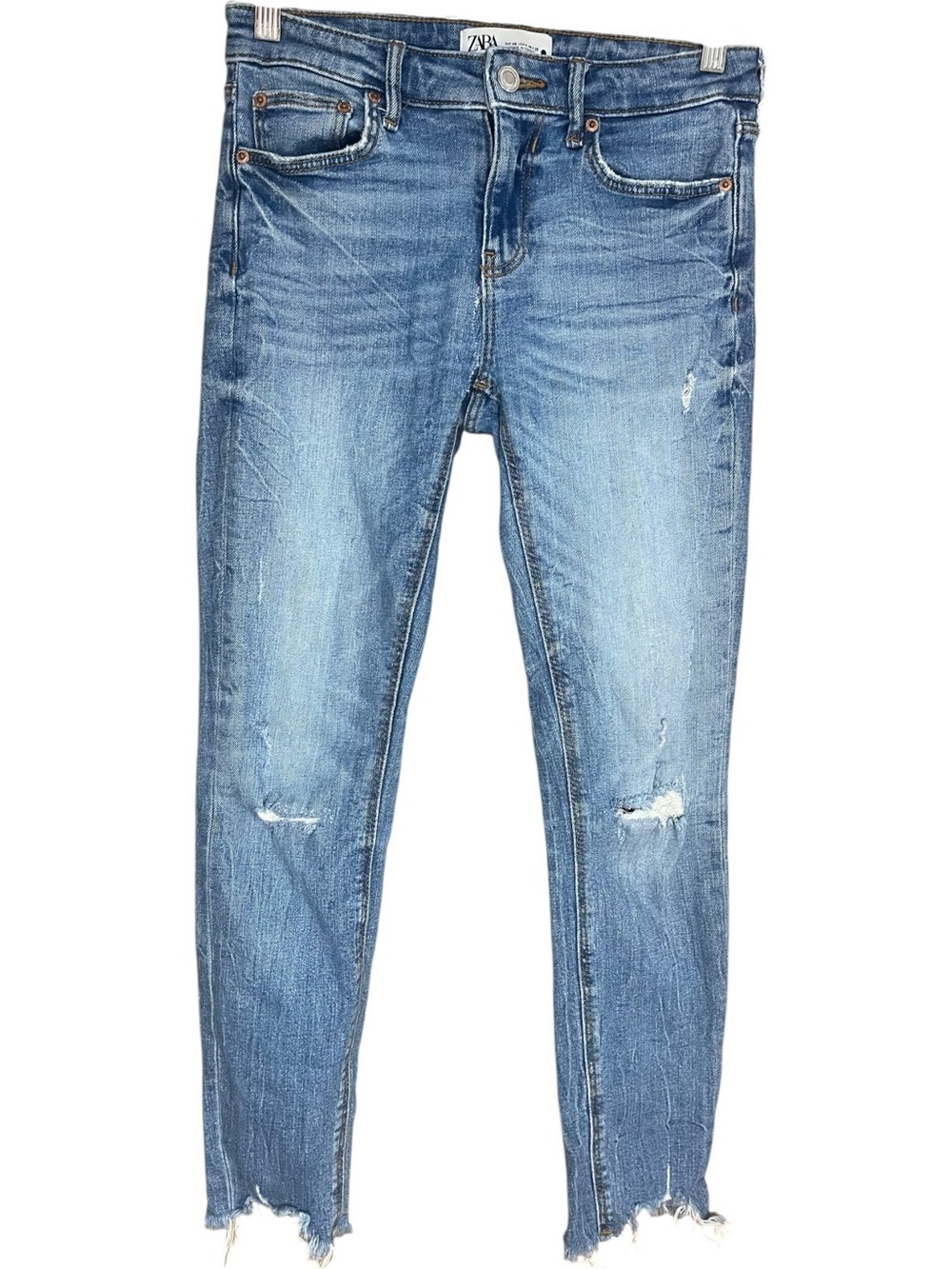 Zara The Skinny Distressed Jeans Blue